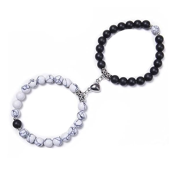 Beaded Couple Bracelets Black and White