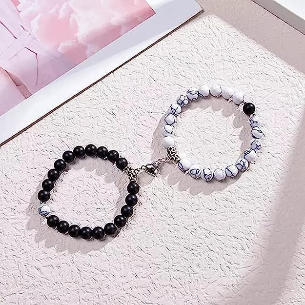 Beaded Couple Bracelets Black and White